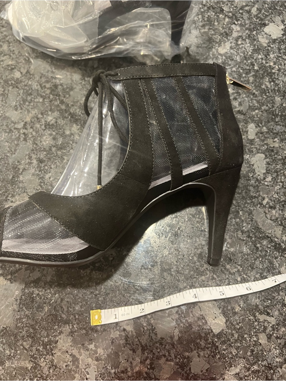New Kelly & Katie Black Lace-Up Mesh Peep-Toe High Heel Ankle Bootie